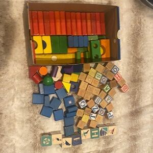 Vibrant Wooden Building Block Alphabet and Shape Block Set some new some vintage